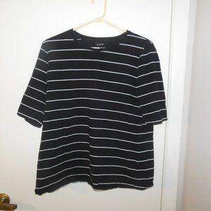 Women's Who What Wear Black Short Sleeve Shirt with White Horizontal Stripes- XL
